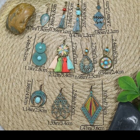 Bronze filigree earrings turquoise boho beaded drop wire design - Picture 3 of 3